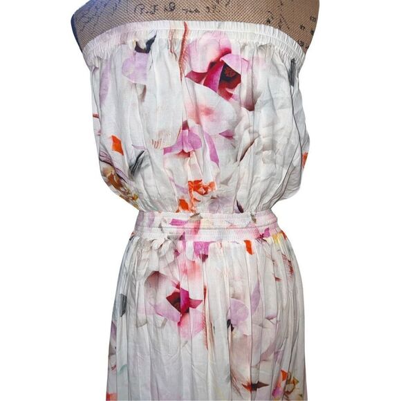 Plum Pretty Sugar White Floral Strapless Casual Women’s  Maxi Dress Bridesmaid L - Picture 9 of 11